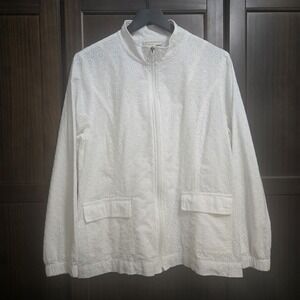Appleseeds Eyelet Jacket Coquette Dainty Embroidered Zip Up Pockets Cotton Large